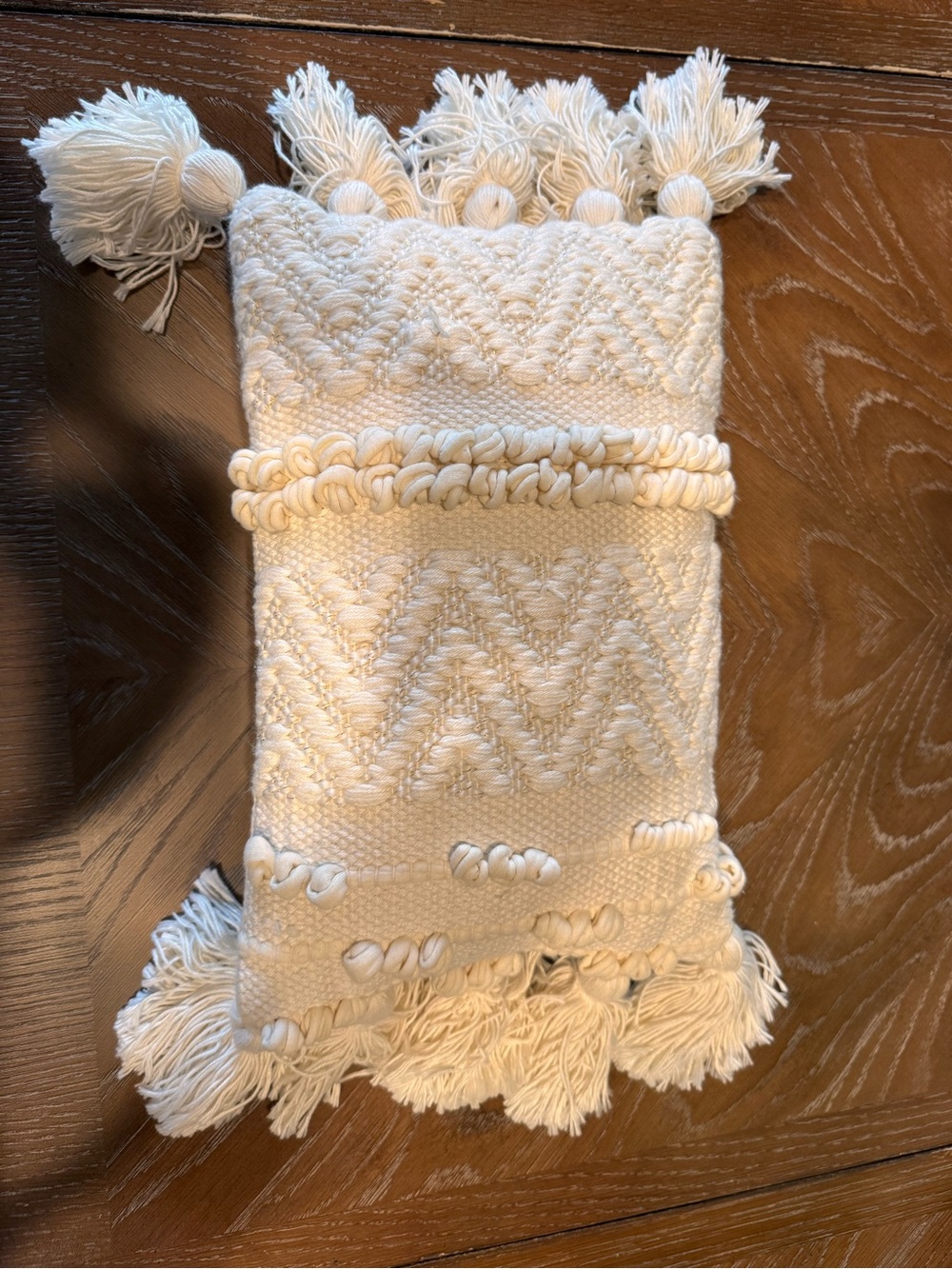 Cream Textured Tassel Throw Pillow